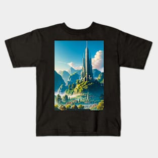 Massive Futuristic Tower Over A Green Utopia Kids T-Shirt